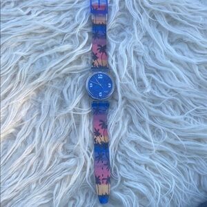 Swatch Blue and Pink Palm Design Watch